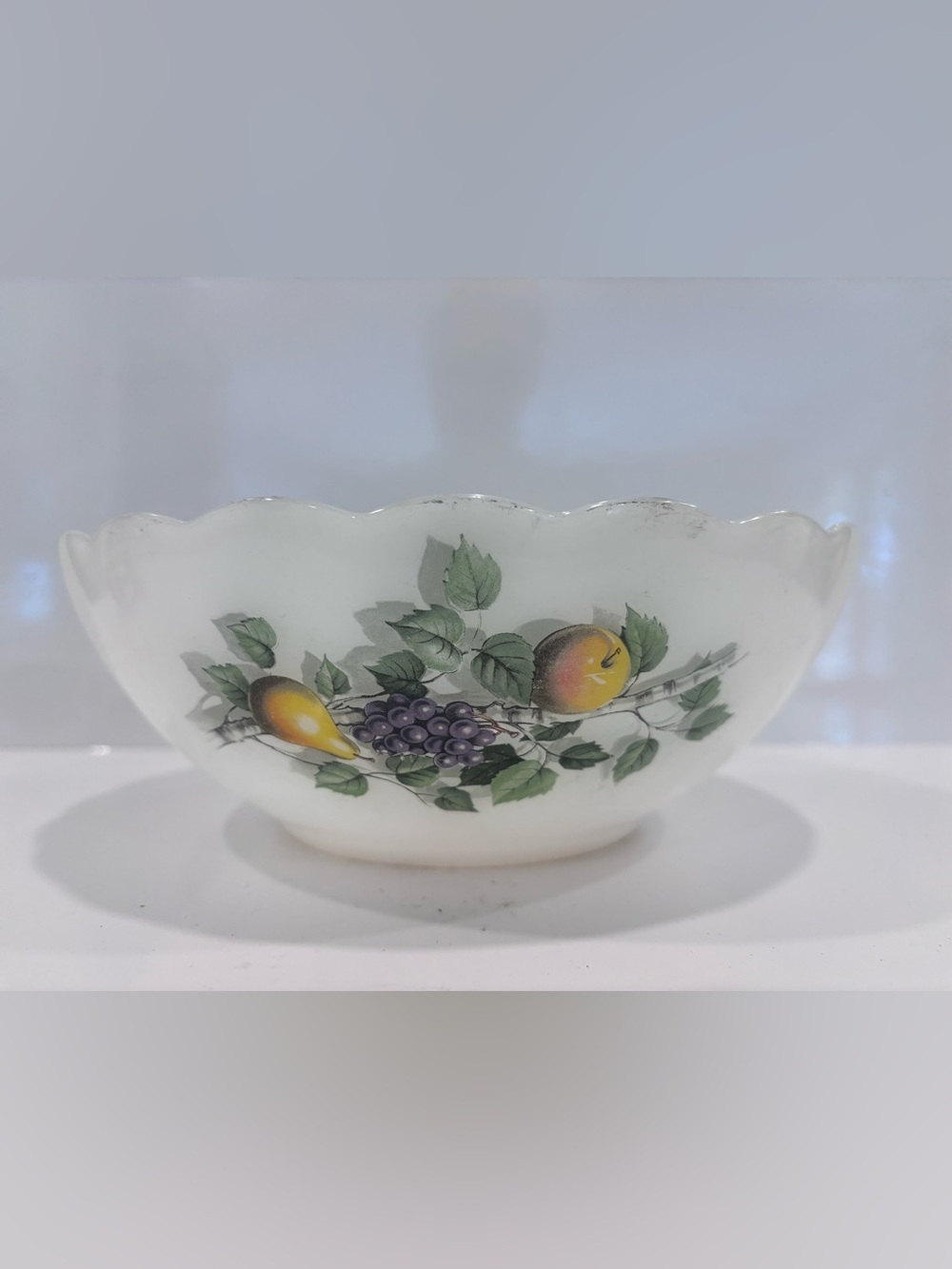 Vintage Arcopal Fruits De France French Milk Glass Bowl
